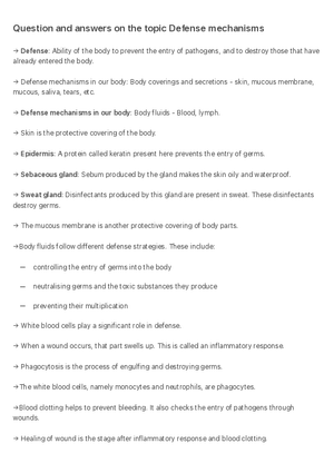 Question and Answers on the Topic Defense Mechanisms