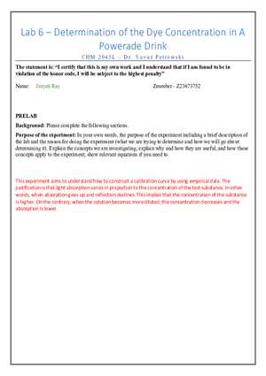 Lab 6 - Determination of the Dye Concentration in A Powerade Drink