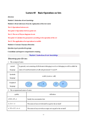 Basic Operations of Sets With Answer