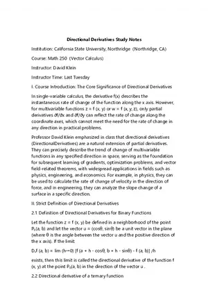 Directional Derivatives Study Notes