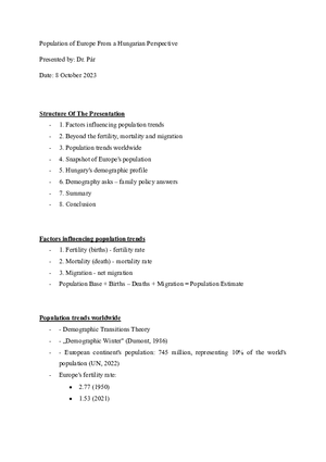 Population of Europe From a Hungarian Perspective