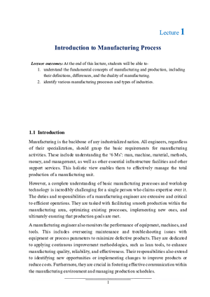 Lecture - 1 Introduction (Handnote - I): Manufacturing Process I