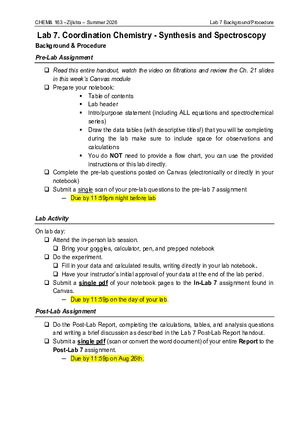 Lab 7: Spectro Chemical Series Background and Procedure