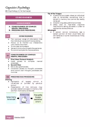 Cognitive Psychology BS Psychology 2 - 1st Semester