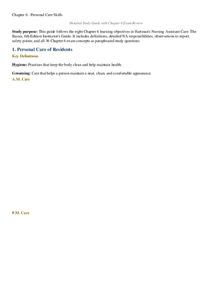 Chapter 6 - Personal Care Skills