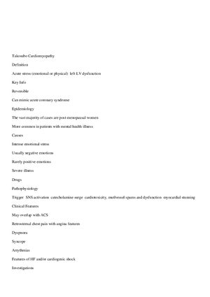 Takosubo Cardiomyopathy