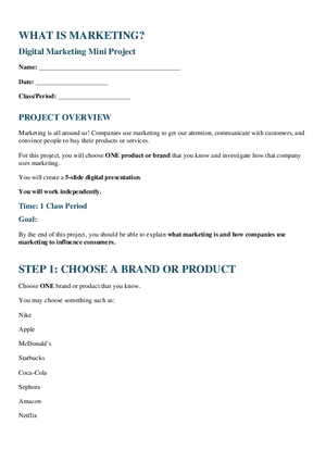 WHAT IS MARKETING? Digital Marketing Mini Project
