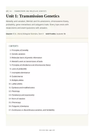 Unit 1: Transmission Genetics