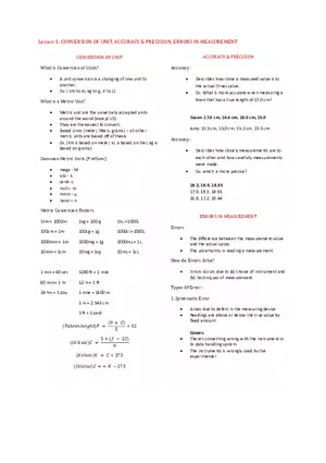 Physics Notes (Unit Conversion, Accuracy & Precision, Error in Measurements)
