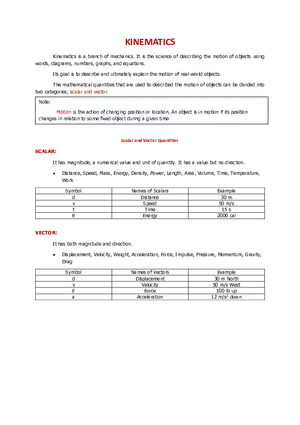 Kinematics - Lecture Note