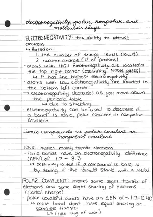 Electronegativity, Polar, Nonpolar, Electron Domain Geometry, and Molecular Shape Notes